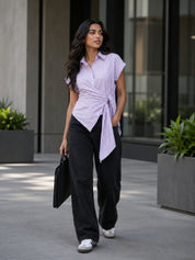 Striped Wrap Style Cotton Shirt Drop Shoulder