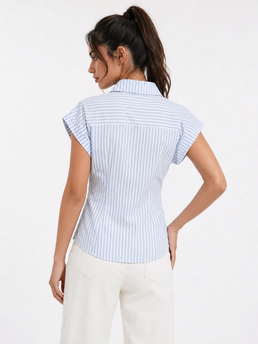 Striped Wrap Style Cotton Shirt Drop Shoulder