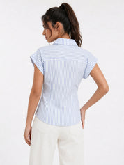 Striped Wrap Style Cotton Shirt Drop Shoulder