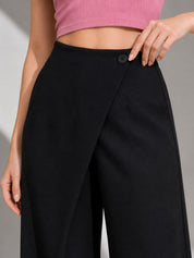 Women's Black Wrap Front Wide Leg Palazzo Trousers