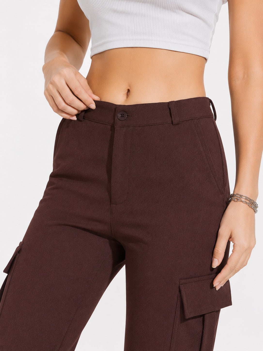 Straight Fit Full Length Solid Cargo Pant
