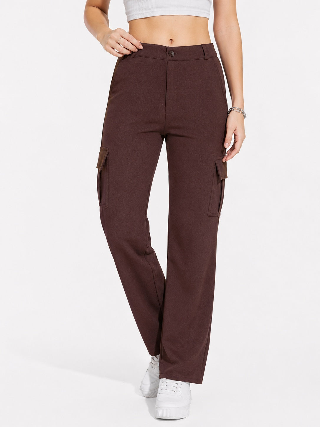 Straight Fit Full Length Solid Cargo Pant