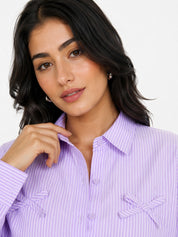 Oversized Shirt Striped Tie Detail Full Sleeve