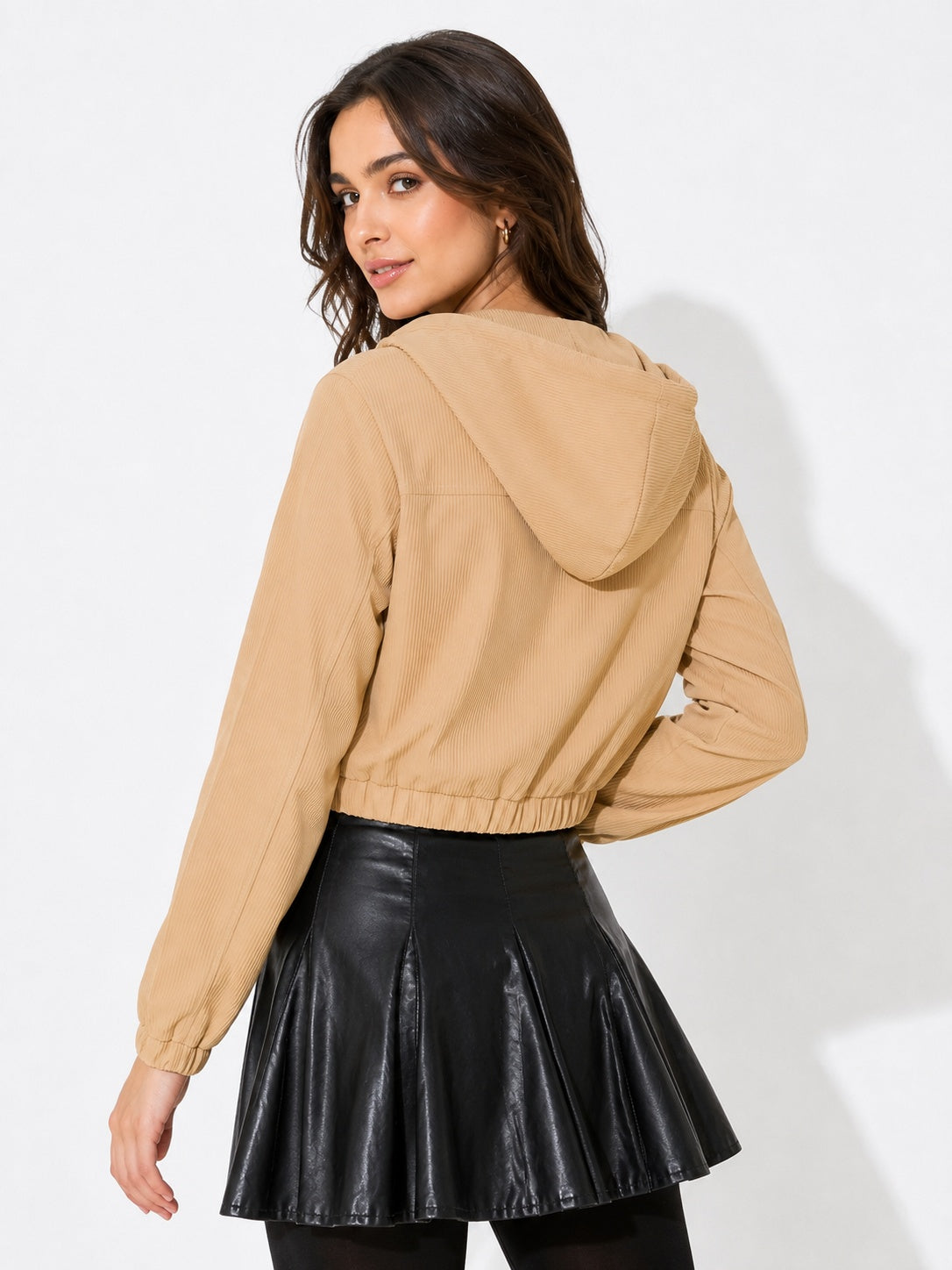 Ribbed Hooded Cropped Jacket