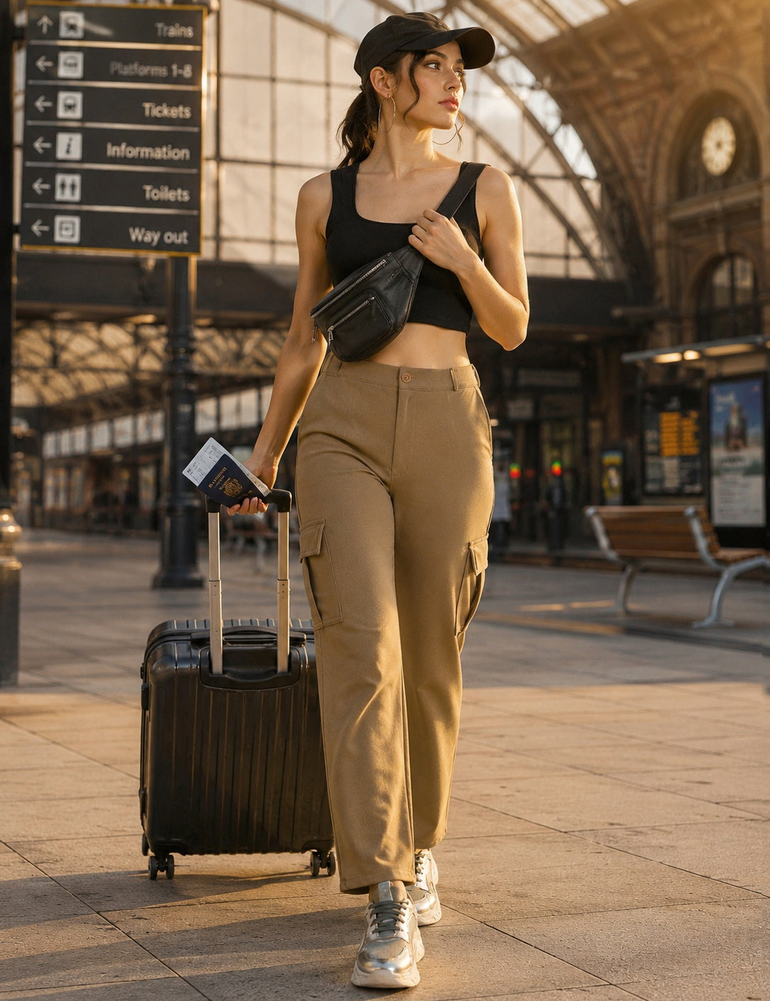 Straight Fit Full Length Solid Cargo Pant