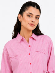 Oversized Shirt Striped Tie Detail Full Sleeve