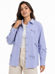 Oversized Shirt Striped Tie Detail Full Sleeve