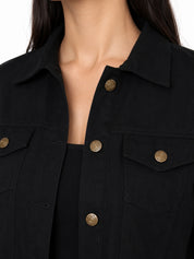 Cropped Button-Front Casual Jacket