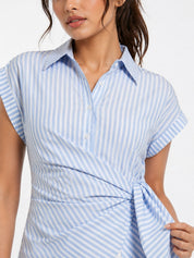 Striped Wrap Style Cotton Shirt Drop Shoulder