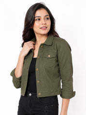 Cropped Button-Front Casual Jacket