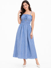 Striped A-Line Maxi Dress with Smocked Bodice