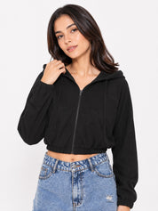 Ribbed Hooded Cropped Jacket