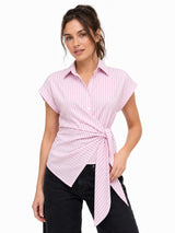Striped Wrap Style Cotton Shirt Drop Shoulder