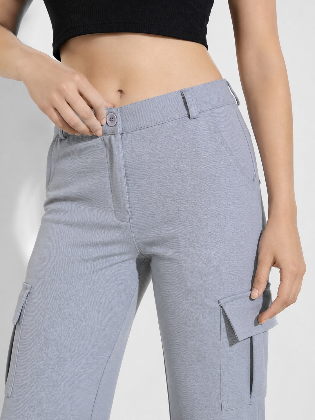 Straight Fit Full Length Solid Cargo Pant