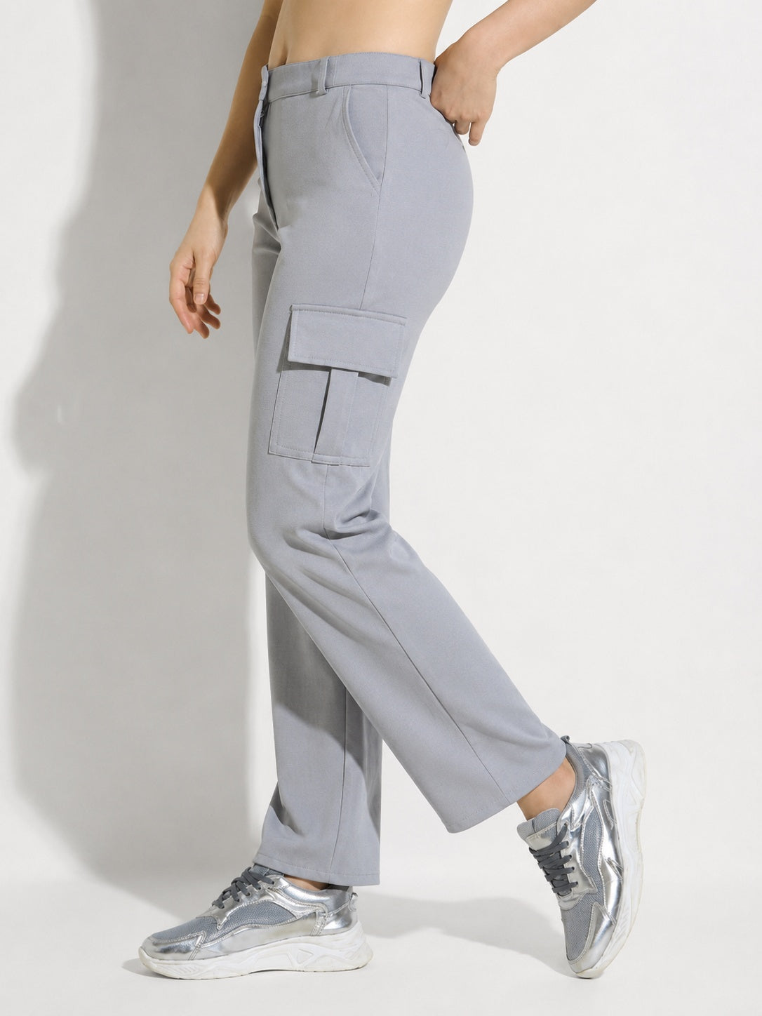 Straight Fit Full Length Solid Cargo Pant
