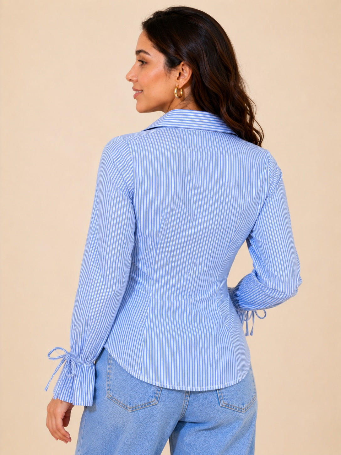 Striped Button Down Shirt With Tie Sleeves