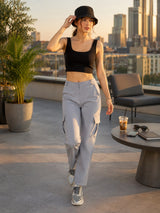 Straight Fit Full Length Solid Cargo Pant