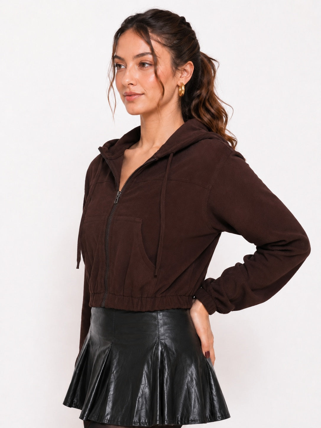 Ribbed Hooded Cropped Jacket