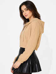 Ribbed Hooded Cropped Jacket