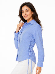 Ribbed Lace-Up Side Slit Button Shirt