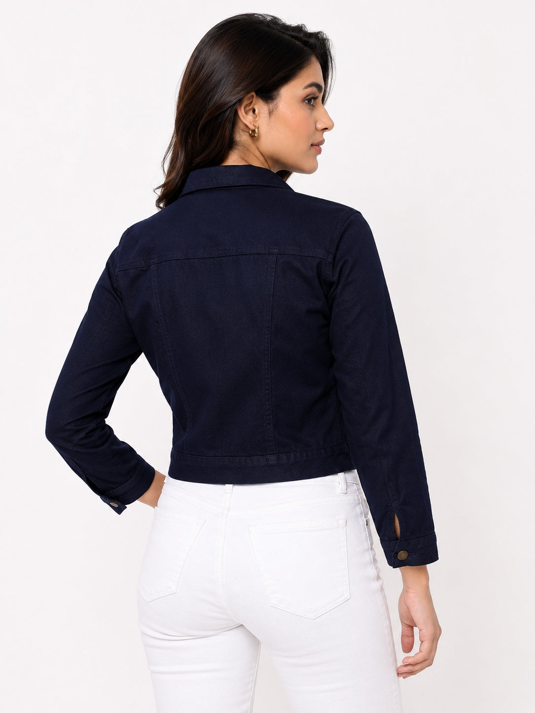 Cropped Button-Front Casual Jacket