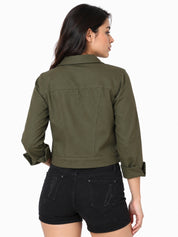 Cropped Button-Front Casual Jacket
