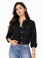 Cropped Button-Front Casual Jacket