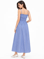 Striped A-Line Maxi Dress with Smocked Bodice