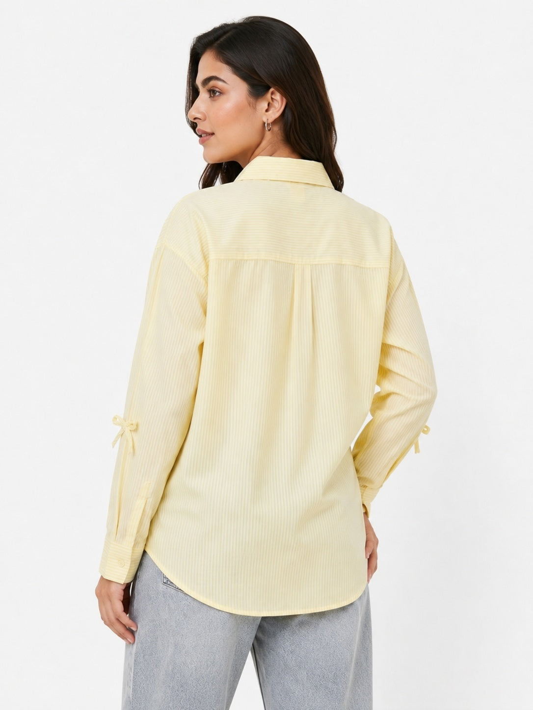 Oversized Shirt Striped Tie Detail Full Sleeve