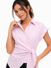 Striped Wrap Style Cotton Shirt Drop Shoulder