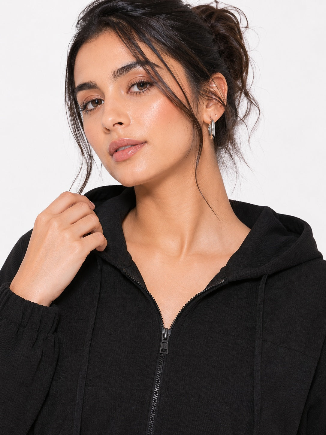 Ribbed Hooded Cropped Jacket