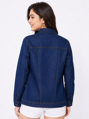 Buttoned and Collared Long Denim Jacket