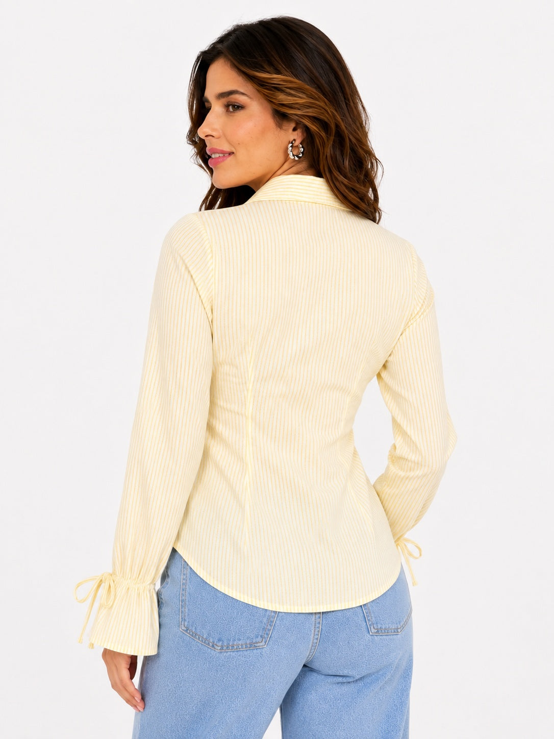 Striped Button Down Shirt With Tie Sleeves