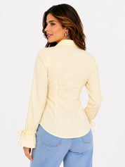 Striped Button Down Shirt With Tie Sleeves