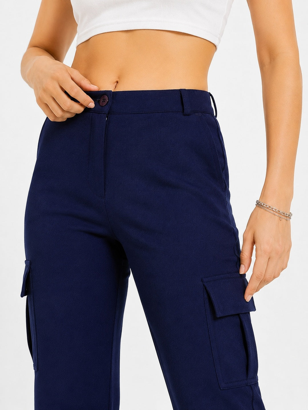 Straight Fit Full Length Solid Cargo Pant