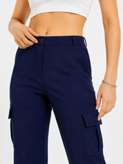 Straight Fit Full Length Solid Cargo Pant