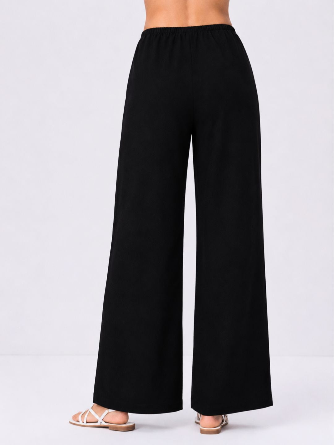 Women's Black Wrap Front Wide Leg Palazzo Trousers