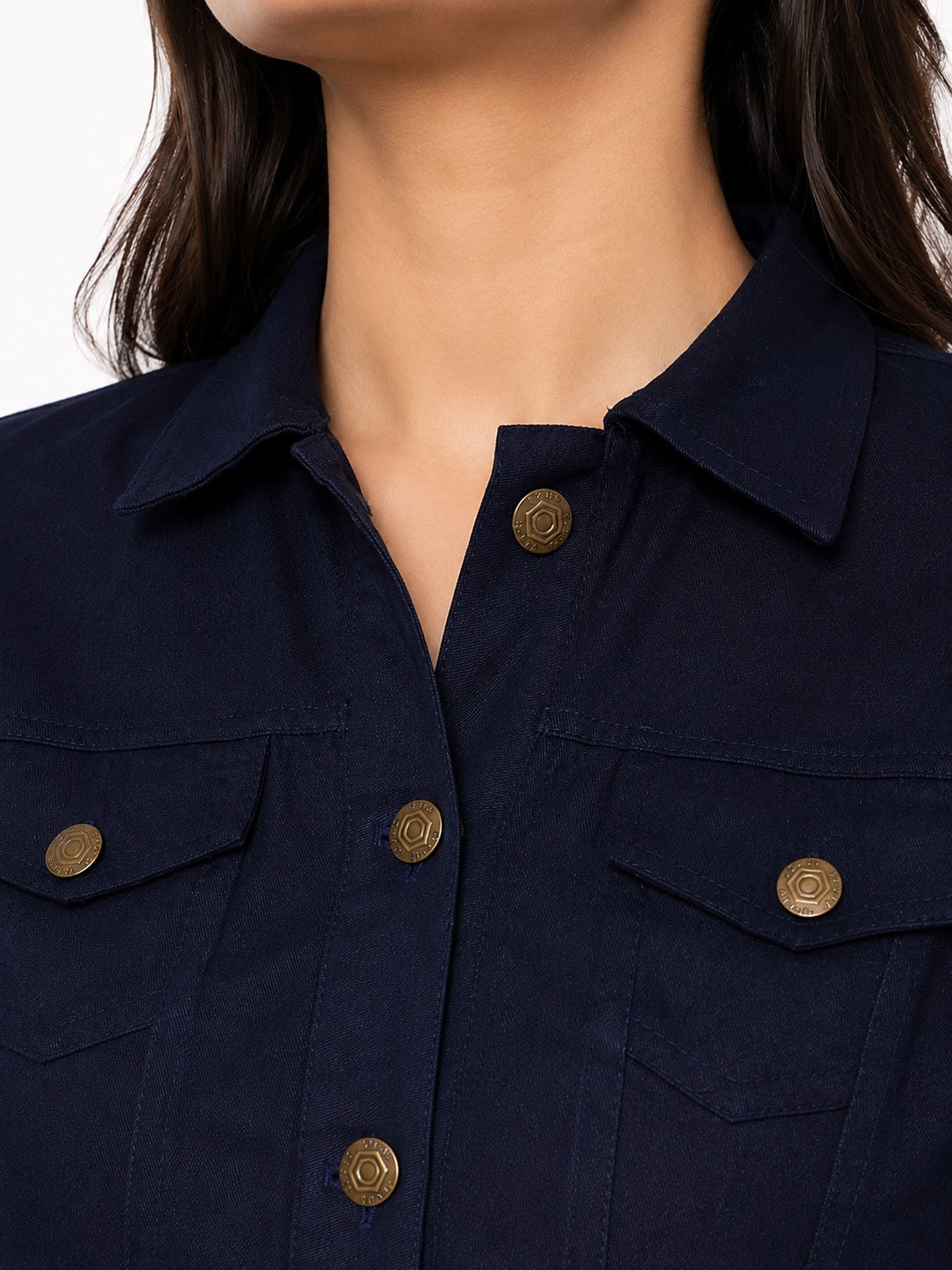 Cropped Button-Front Casual Jacket