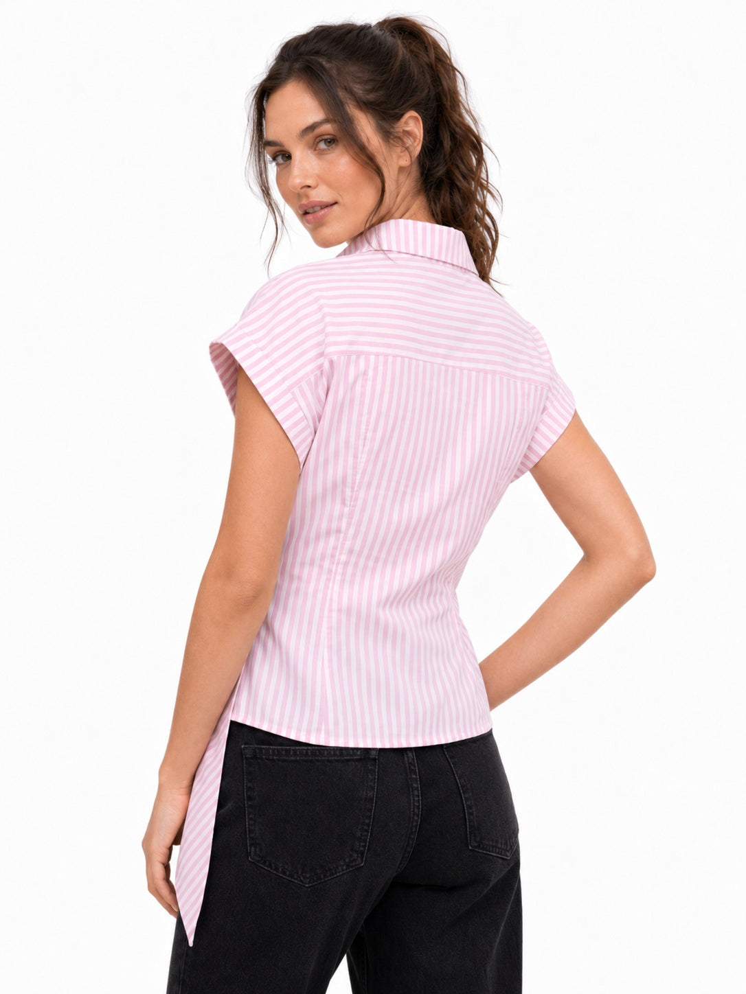 Striped Wrap Style Cotton Shirt Drop Shoulder