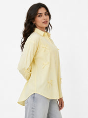 Oversized Shirt Striped Tie Detail Full Sleeve