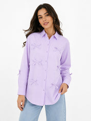 Oversized Shirt Striped Tie Detail Full Sleeve
