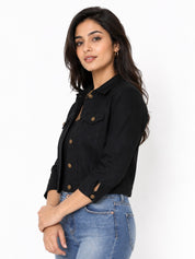 Cropped Button-Front Casual Jacket