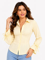 Striped Button Down Shirt With Tie Sleeves