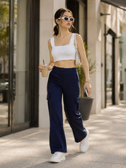 Straight Fit Full Length Solid Cargo Pant