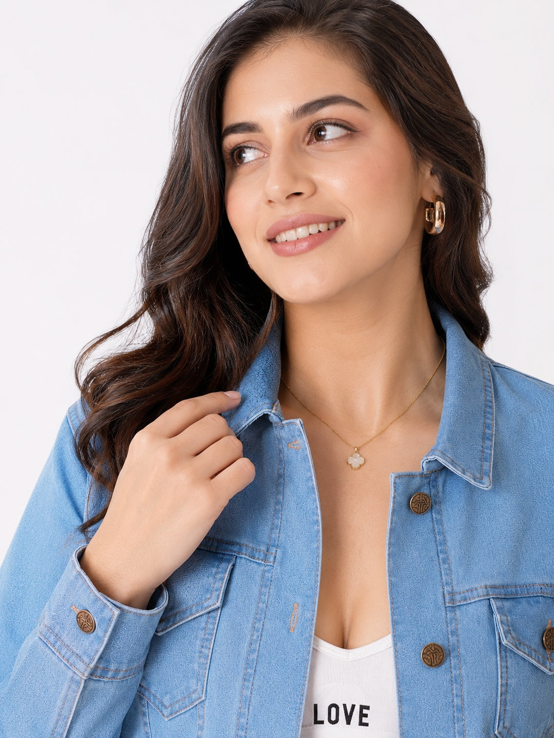Buttoned and Collared Long Denim Jacket