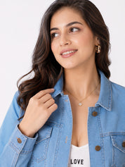 Buttoned and Collared Long Denim Jacket