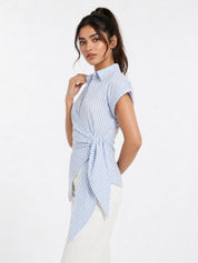 Striped Wrap Style Cotton Shirt Drop Shoulder