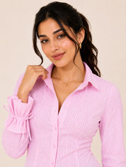Striped Button Down Shirt With Tie Sleeves