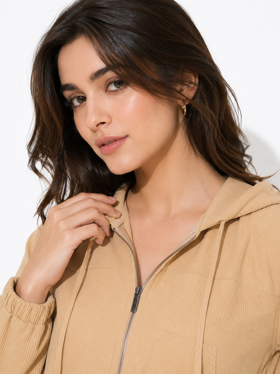 Ribbed Hooded Cropped Jacket