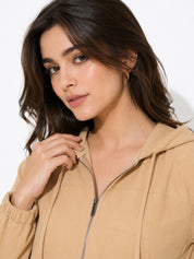 Ribbed Hooded Cropped Jacket